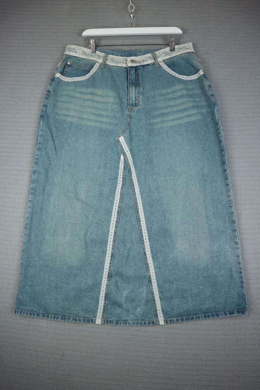 725 Originals Denim Lace Trim Maxi Skirt Belt Loops Womens sz 19 - Junior Plus 3